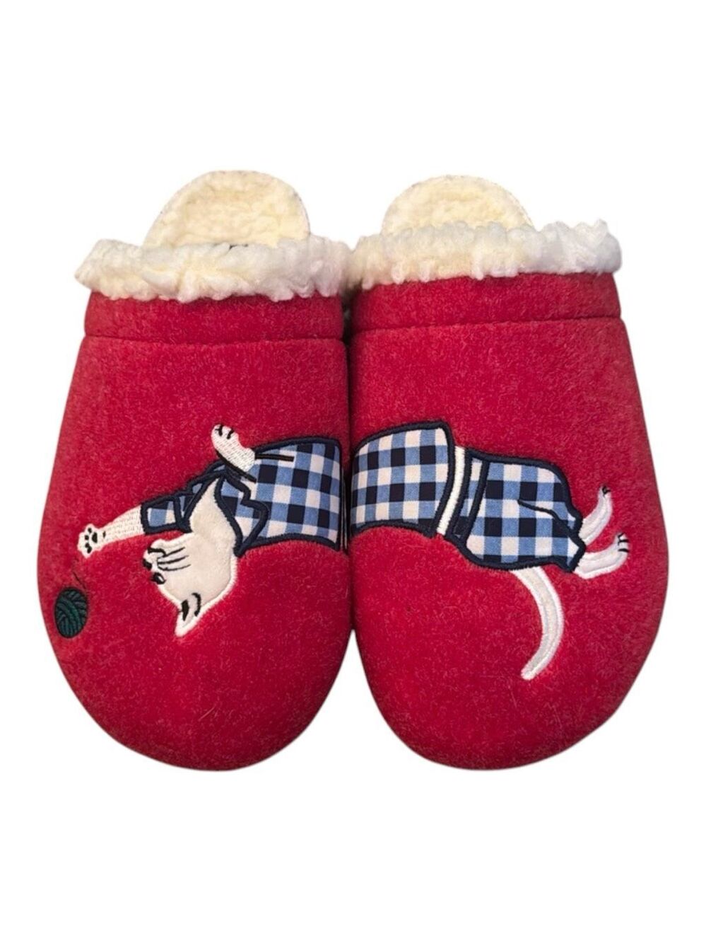 LANDS' END Cat Yarn Felt Scuff Slippers Red